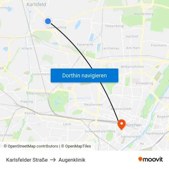 Karlsfelder Straße to Augenklinik map