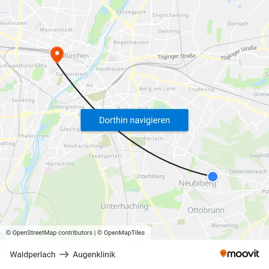 Waldperlach to Augenklinik map