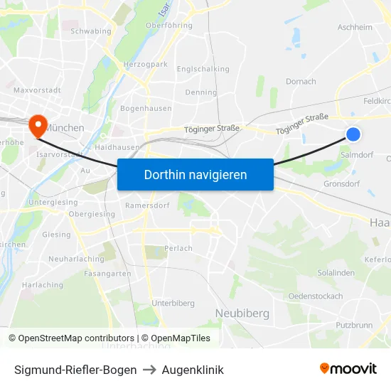 Sigmund-Riefler-Bogen to Augenklinik map