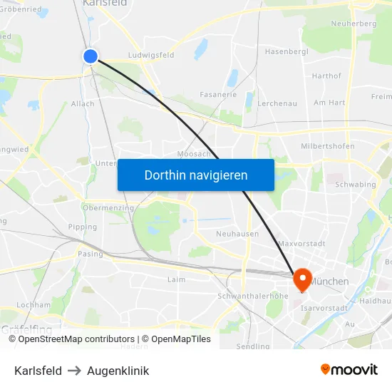 Karlsfeld to Augenklinik map