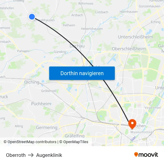 Oberroth to Augenklinik map