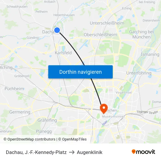 Dachau, J.-F.-Kennedy-Platz to Augenklinik map