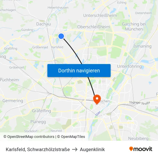 Karlsfeld, Schwarzhölzlstraße to Augenklinik map