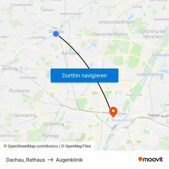 Dachau, Rathaus to Augenklinik map