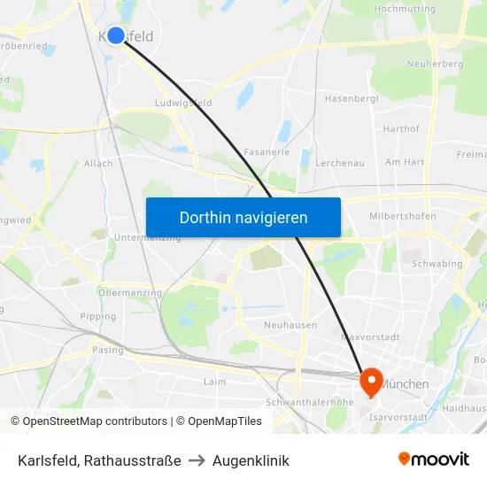 Karlsfeld, Rathausstraße to Augenklinik map
