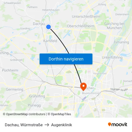 Dachau, Würmstraße to Augenklinik map