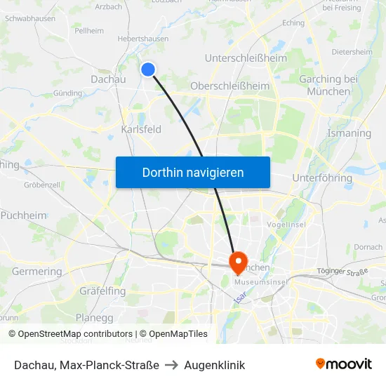 Dachau, Max-Planck-Straße to Augenklinik map