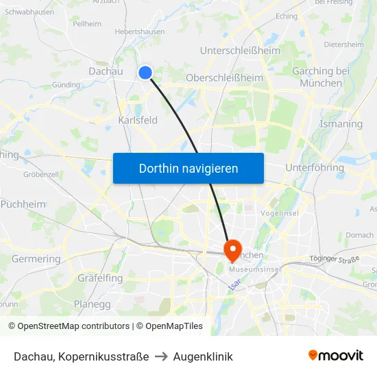 Dachau, Kopernikusstraße to Augenklinik map