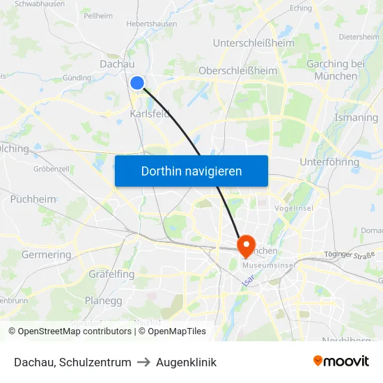 Dachau, Schulzentrum to Augenklinik map