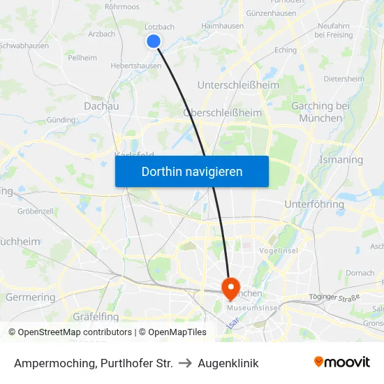 Ampermoching, Purtlhofer Str. to Augenklinik map