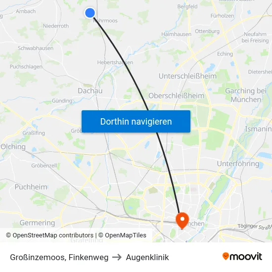 Großinzemoos, Finkenweg to Augenklinik map