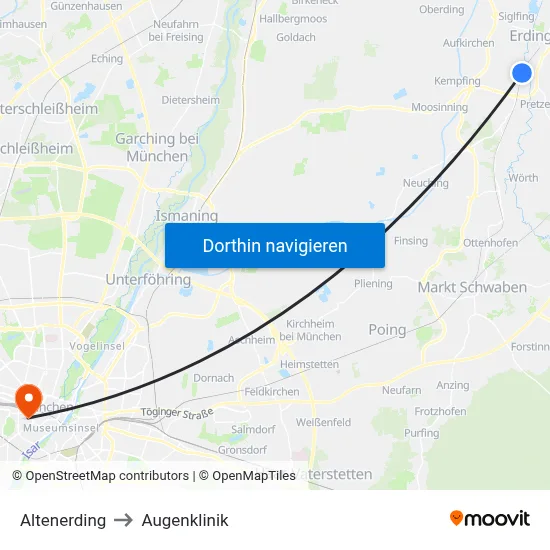 Altenerding to Augenklinik map