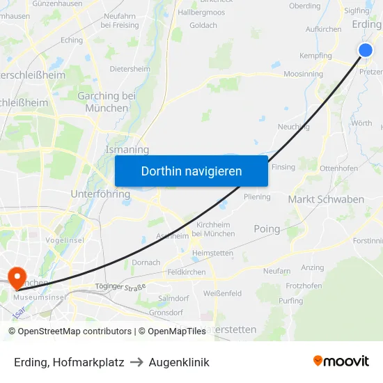Erding, Hofmarkplatz to Augenklinik map