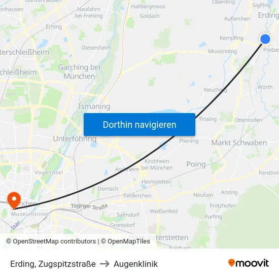 Erding, Zugspitzstraße to Augenklinik map