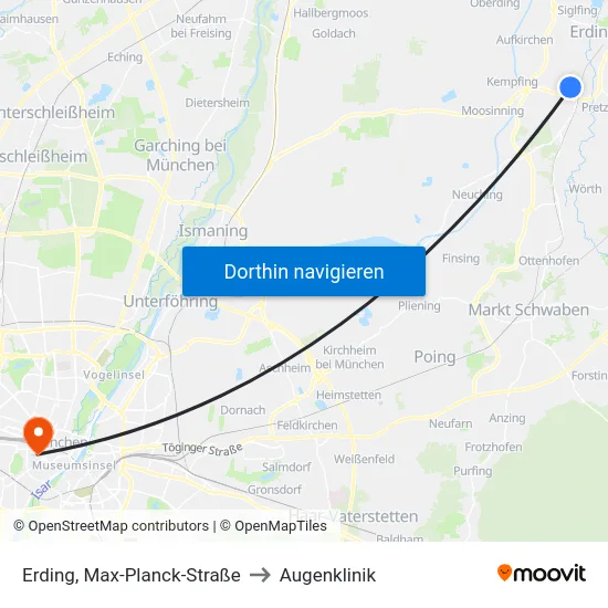 Erding, Max-Planck-Straße to Augenklinik map