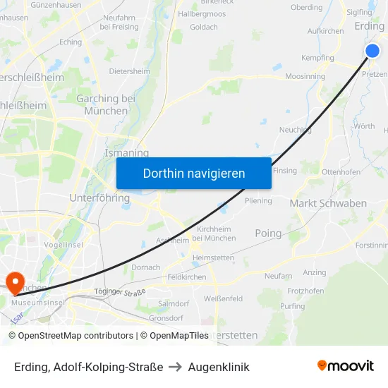 Erding, Adolf-Kolping-Straße to Augenklinik map