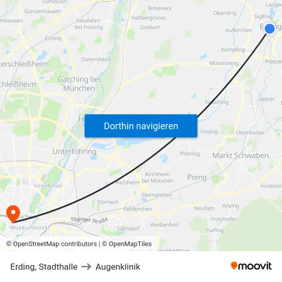 Erding, Stadthalle to Augenklinik map