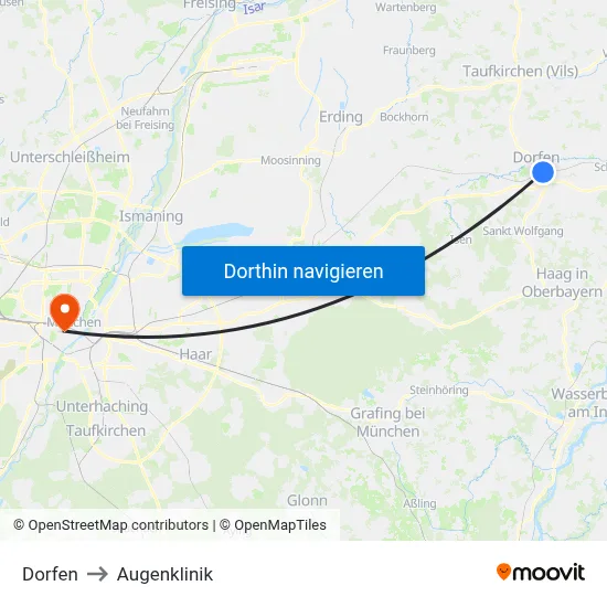 Dorfen to Augenklinik map