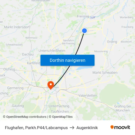 Flughafen, Parkh.P44/Labcampus to Augenklinik map