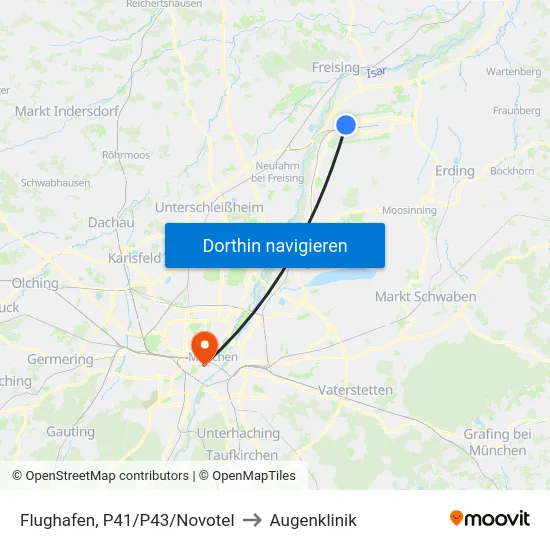 Flughafen, P41/P43/Novotel to Augenklinik map