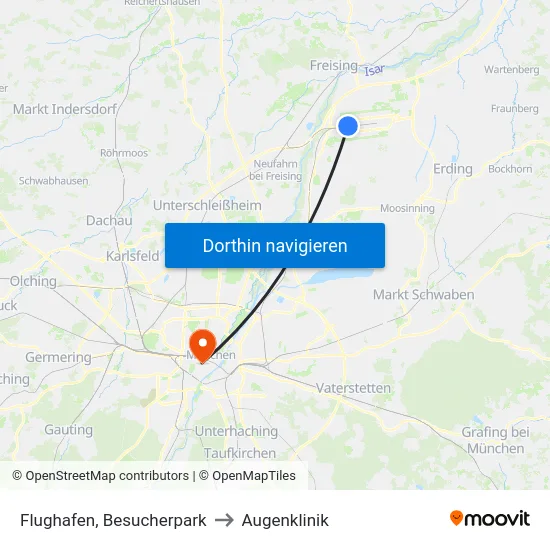 Flughafen, Besucherpark to Augenklinik map