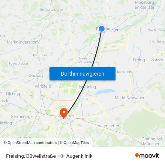 Freising, Düwellstraße to Augenklinik map