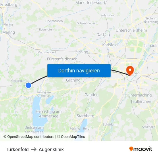 Türkenfeld to Augenklinik map