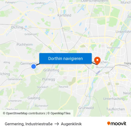 Germering, Industriestraße to Augenklinik map