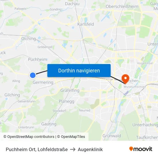 Puchheim Ort, Lohfeldstraße to Augenklinik map