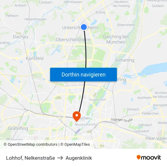 Lohhof, Nelkenstraße to Augenklinik map