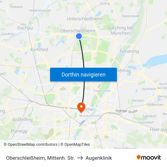 Oberschleißheim, Mittenh. Str. to Augenklinik map