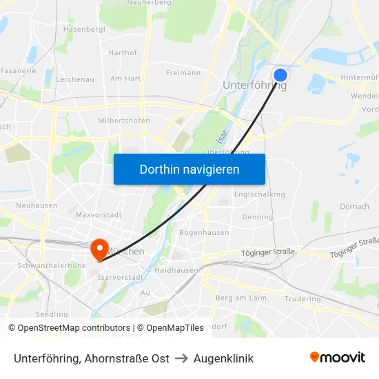 Unterföhring, Ahornstraße Ost to Augenklinik map