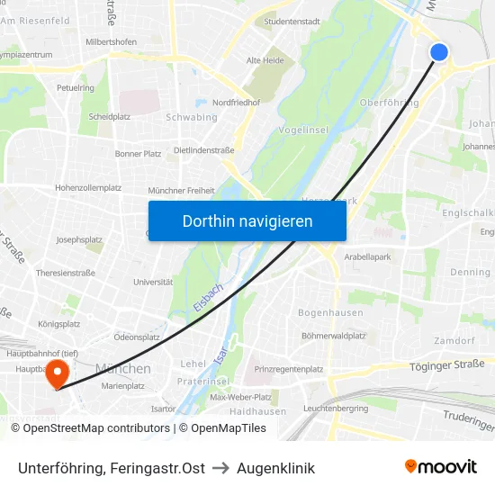 Unterföhring, Feringastr.Ost to Augenklinik map