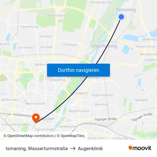 Ismaning, Wasserturmstraße to Augenklinik map