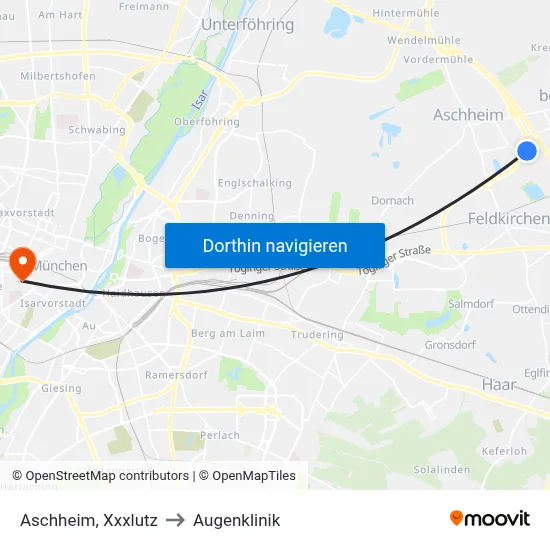 Aschheim, Xxxlutz to Augenklinik map
