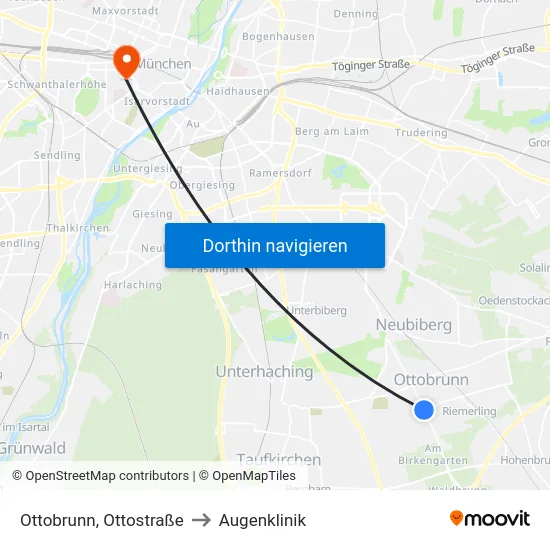 Ottobrunn, Ottostraße to Augenklinik map