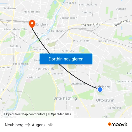 Neubiberg to Augenklinik map