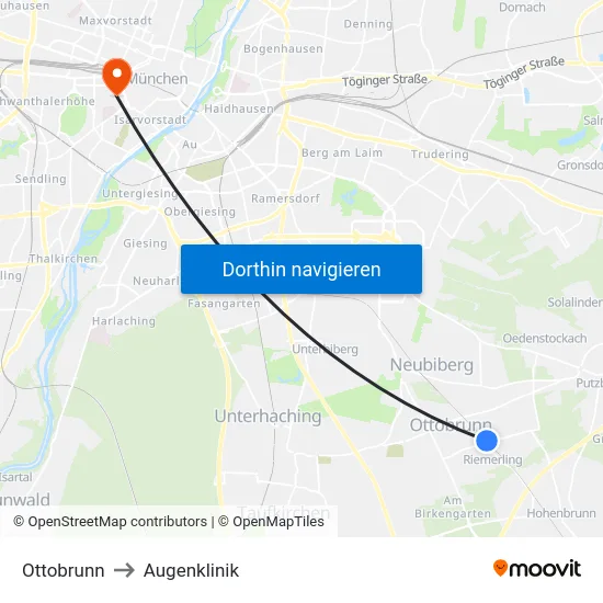Ottobrunn to Augenklinik map