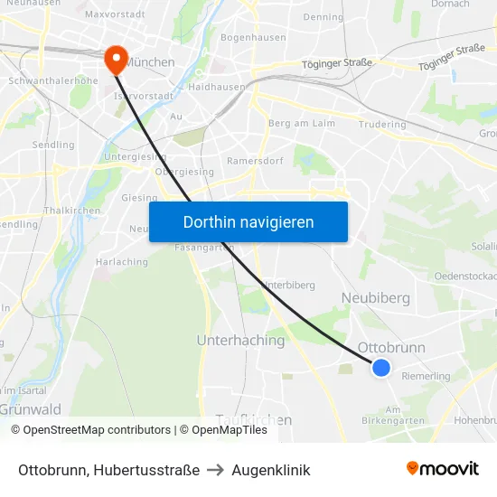 Ottobrunn, Hubertusstraße to Augenklinik map