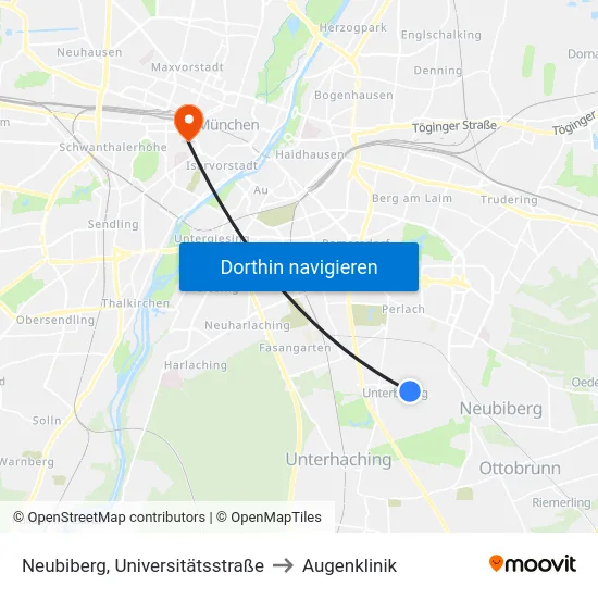 Neubiberg, Universitätsstraße to Augenklinik map