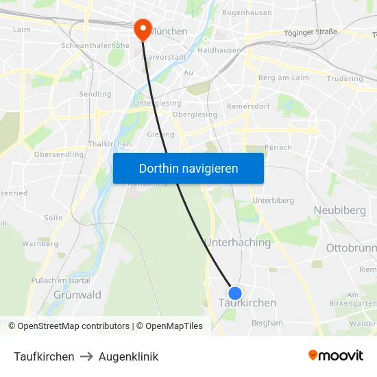 Taufkirchen to Augenklinik map