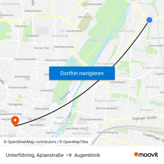 Unterföhring, Apianstraße to Augenklinik map