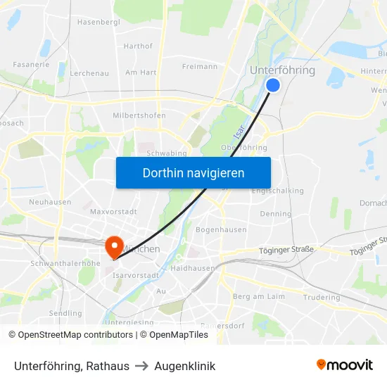 Unterföhring, Rathaus to Augenklinik map