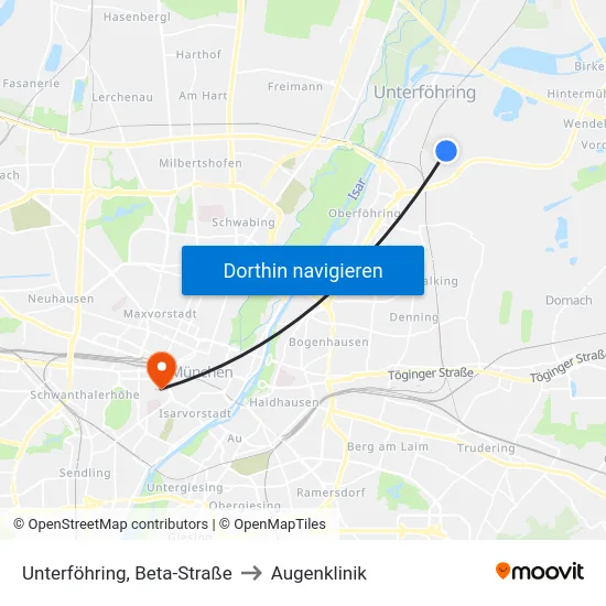 Unterföhring, Beta-Straße to Augenklinik map