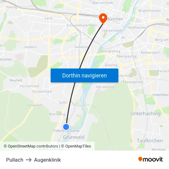 Pullach to Augenklinik map