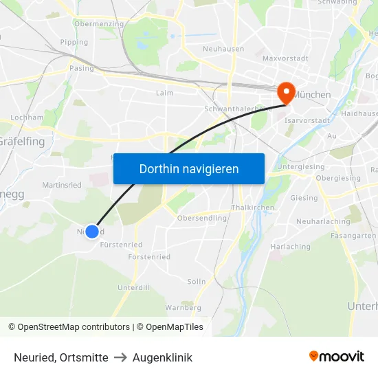 Neuried, Ortsmitte to Augenklinik map