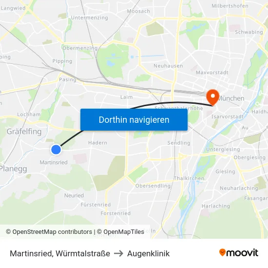 Martinsried, Würmtalstraße to Augenklinik map