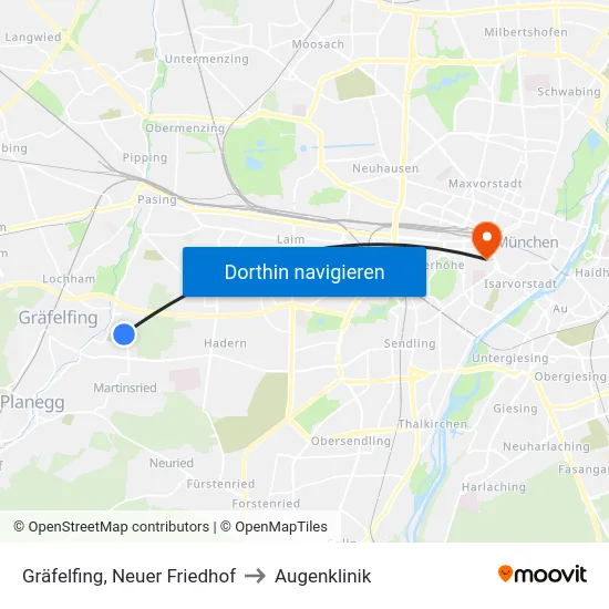 Gräfelfing, Neuer Friedhof to Augenklinik map