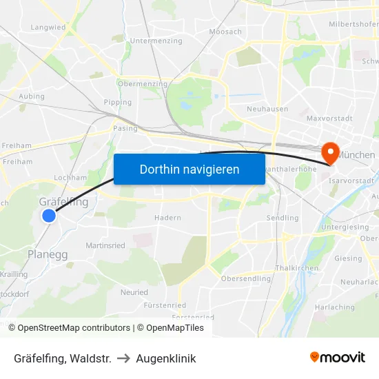 Gräfelfing, Waldstr. to Augenklinik map