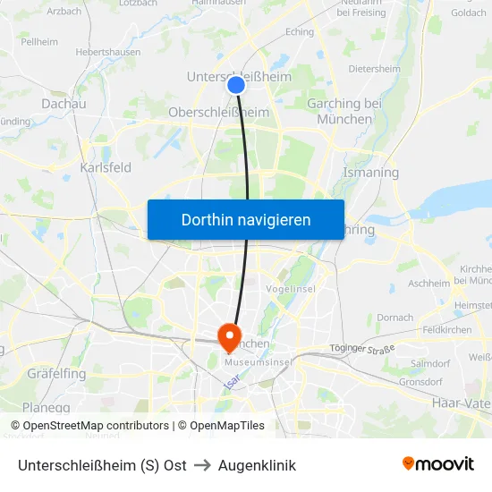 Unterschleißheim (S) Ost to Augenklinik map